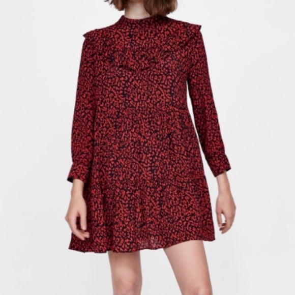 zara red leopard print dress
